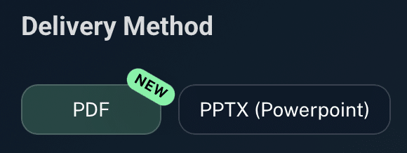 A button with a 'new' tag showing the PDF option for exporting reports.